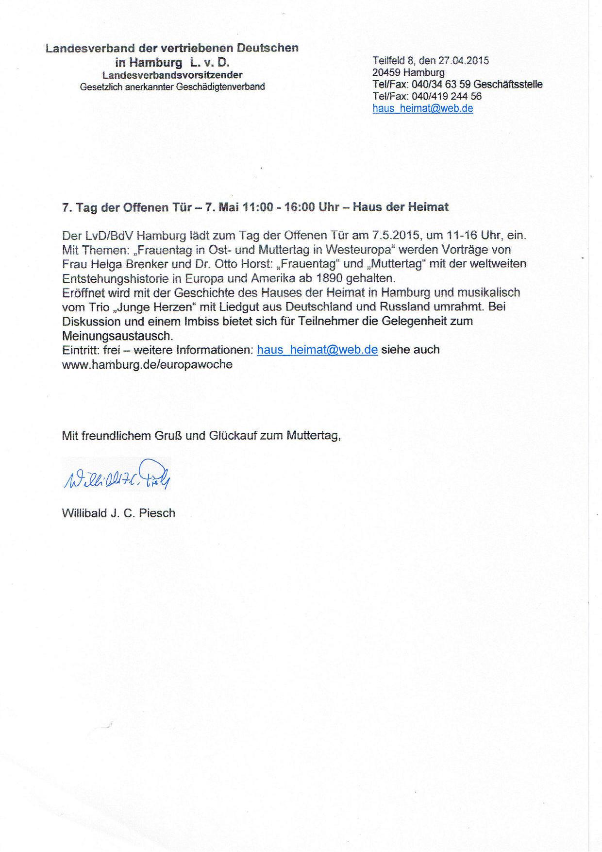 Einladung zum Tag der offenen Tür am 7. Mai 2015
